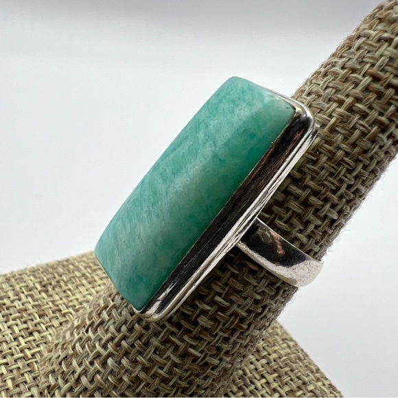 New Amazonite Stone Crystal Silver Overlay Ring Size 7 - Picture 3 of 9